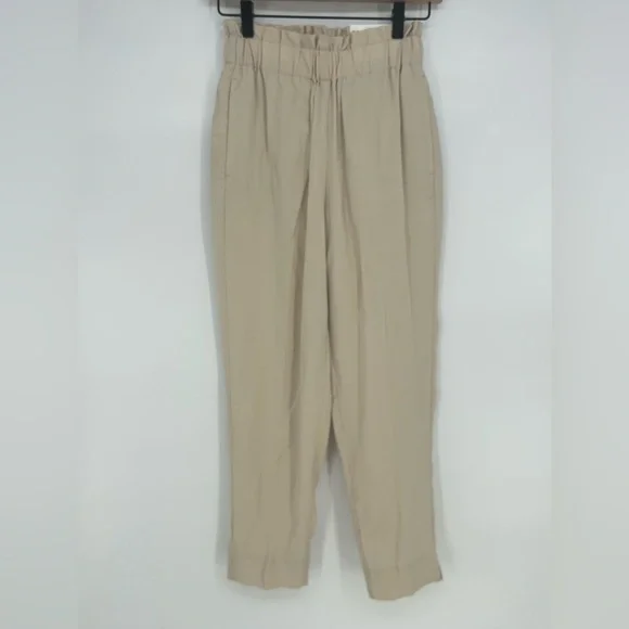 "NWT"Ann Tayor The Pull on Pant High Rise Ankle Beige Lyocell Sz.XXS Petite - Picture 1 of 12